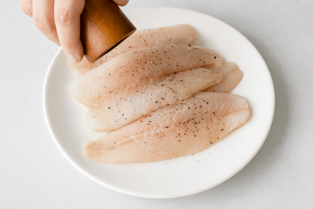 Filets de pescado siendo condimentados